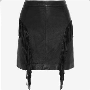 Yves Saint Laurent Black Lamb Leather Fringe Mini Skirt ~Vintage